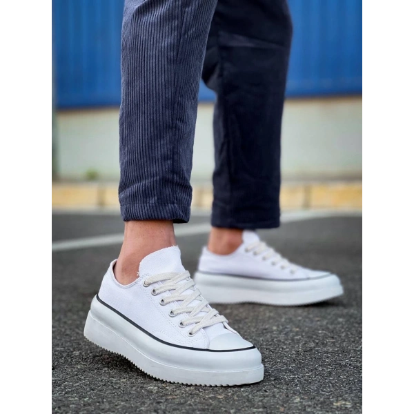 BİÇOMİ KB-CX-3 Kuback Kısa Beyaz Keten Beyaz Yüksek Taban Spor Ayakkabı