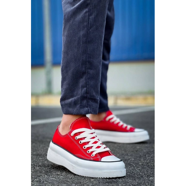 BİÇOMİ KB-CX-3 Kuback Kısa Kırmızı Keten Beyaz Yüksek Taban Spor Ayakkabı