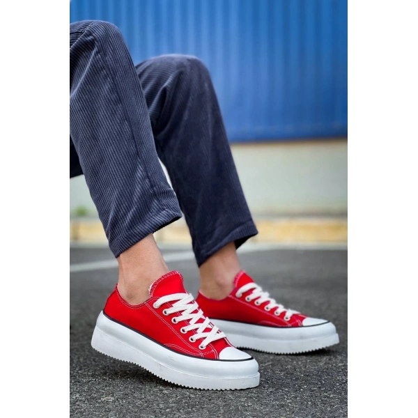 BİÇOMİ KB-CX-3 Kuback Kısa Kırmızı Keten Beyaz Yüksek Taban Spor Ayakkabı