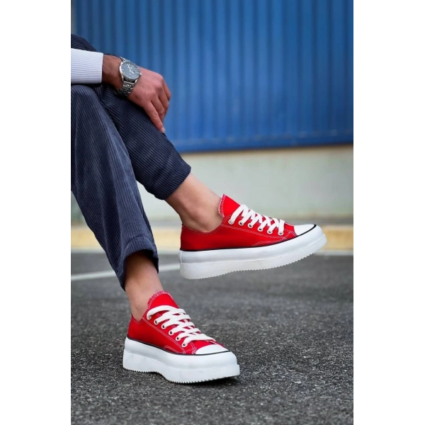 BİÇOMİ KB-CX-3 Kuback Kısa Kırmızı Keten Beyaz Yüksek Taban Spor Ayakkabı