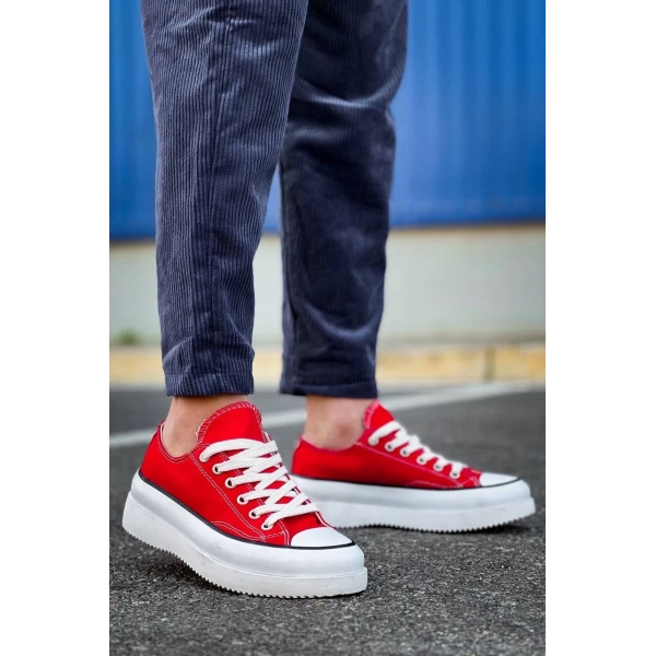 BİÇOMİ KB-CX-3 Kuback Kısa Kırmızı Keten Beyaz Yüksek Taban Spor Ayakkabı