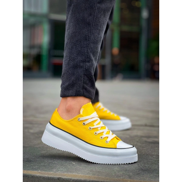 BİÇOMİ KB-CX-3 Kuback Kısa Sarı Keten Beyaz Yüksek Taban Spor Ayakkabı