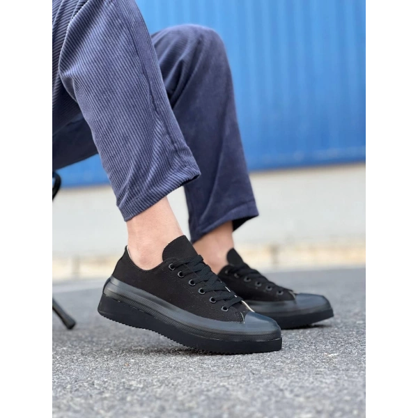 BİÇOMİ KB-CX-3 Kuback Kısa Siyah Keten Siyah Yüksek Taban Spor Ayakkabı