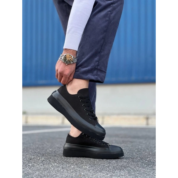 BİÇOMİ KB-CX-3 Kuback Kısa Siyah Keten Siyah Yüksek Taban Spor Ayakkabı