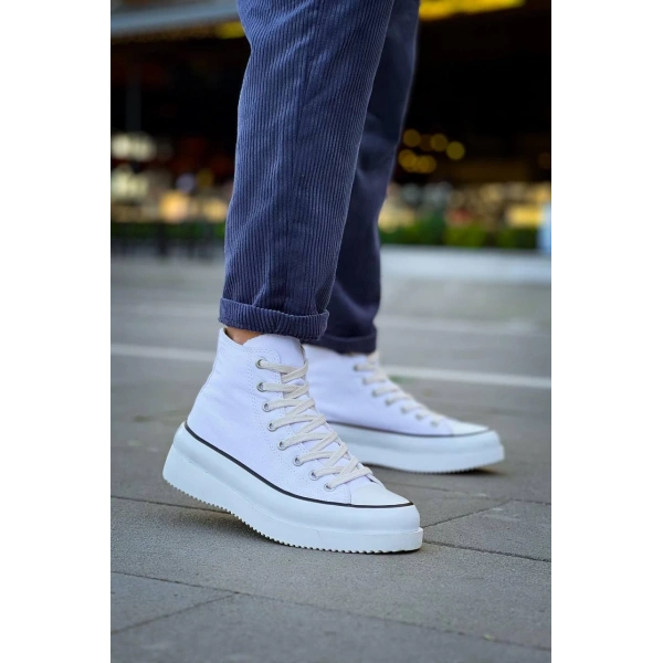 BİÇOMİ KB-CX-3 Kuback Uzun Beyaz Keten Beyaz Yüksek Taban Spor Ayakkabı