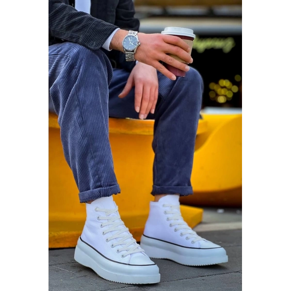 BİÇOMİ KB-CX-3 Kuback Uzun Beyaz Keten Beyaz Yüksek Taban Spor Ayakkabı