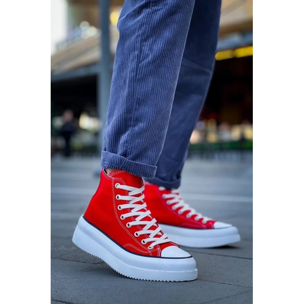 BİÇOMİ KB-CX-3 Kuback Uzun Kırmızı Keten Beyaz Yüksek Taban Spor Ayakkabı