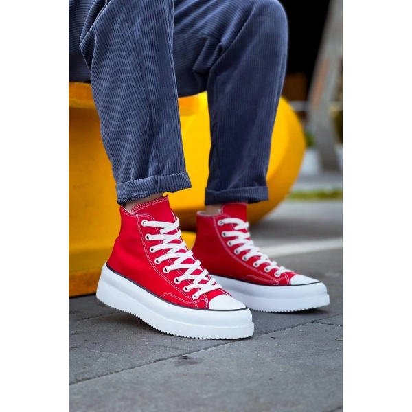 BİÇOMİ KB-CX-3 Kuback Uzun Kırmızı Keten Beyaz Yüksek Taban Spor Ayakkabı