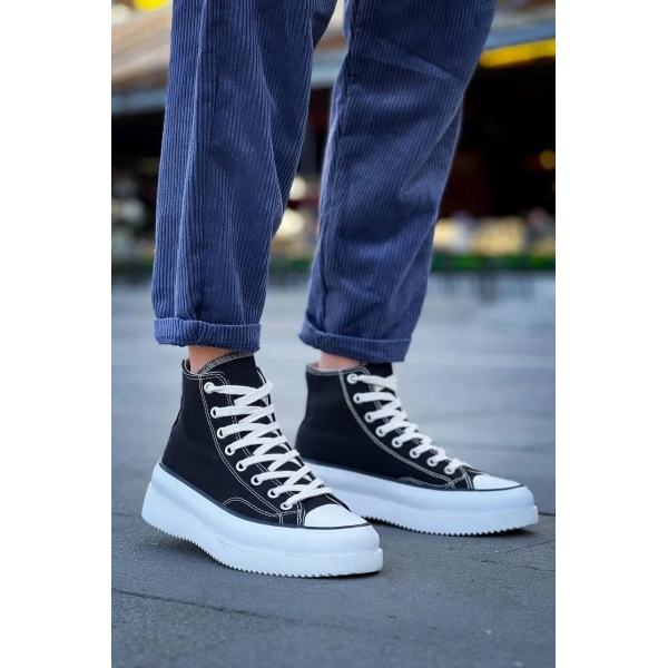 BİÇOMİ KB-CX-3 Kuback Uzun Siyah Keten Beyaz Yüksek Taban Spor Ayakkabı