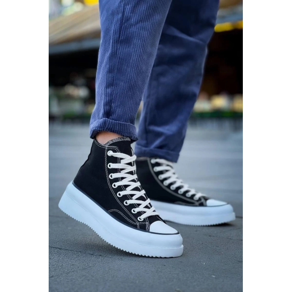 BİÇOMİ KB-CX-3 Kuback Uzun Siyah Keten Beyaz Yüksek Taban Spor Ayakkabı