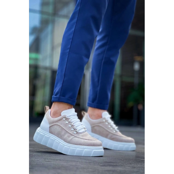 BİÇOMİ KB-X10 Kuback Bej Süet Beyaz Yüksek Taban Günlük Spor Ayakkabı