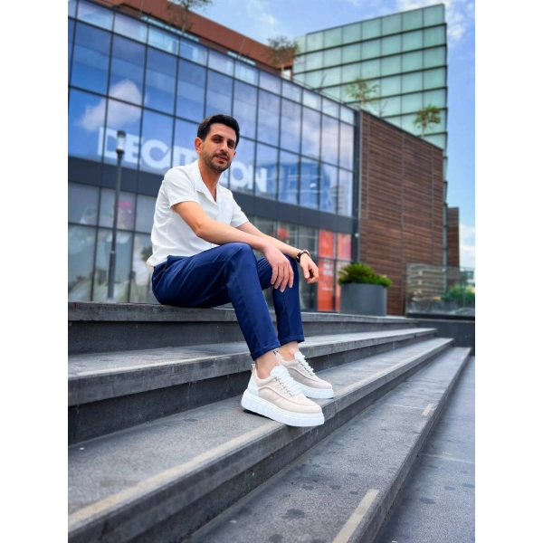 BİÇOMİ KB-X10 Kuback Bej Süet Beyaz Yüksek Taban Günlük Spor Ayakkabı