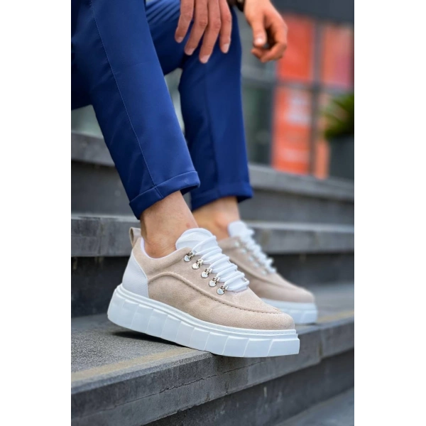 BİÇOMİ KB-X10 Kuback Bej Süet Beyaz Yüksek Taban Günlük Spor Ayakkabı