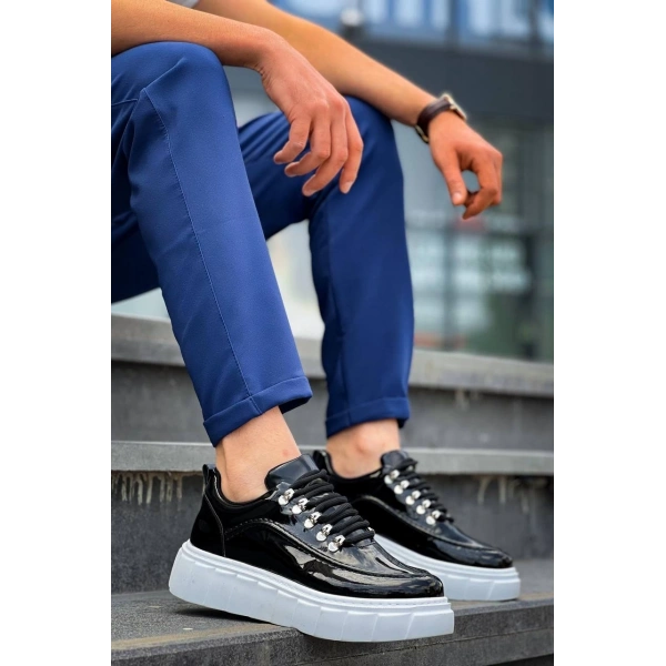 BİÇOMİ KB-X10 Kuback Siyah Rugan Beyaz Yüksek Taban Günlük Spor Ayakkabı