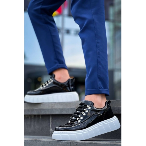 BİÇOMİ KB-X10 Kuback Siyah Rugan Beyaz Yüksek Taban Günlük Spor Ayakkabı