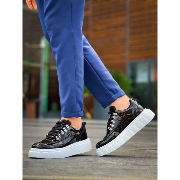 BİÇOMİ KB-X10 Kuback Siyah Rugan Beyaz Yüksek Taban Günlük Spor Ayakkabı