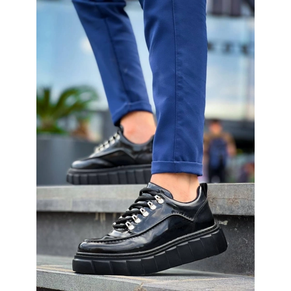 BİÇOMİ KB-X10 Kuback Siyah Rugan Siyah Yüksek Taban Günlük Spor Ayakkabı