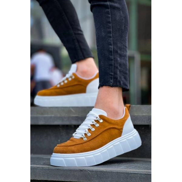 BİÇOMİ KB-X10 Kuback Taba Süet Beyaz Yüksek Taban Günlük Spor Ayakkabı