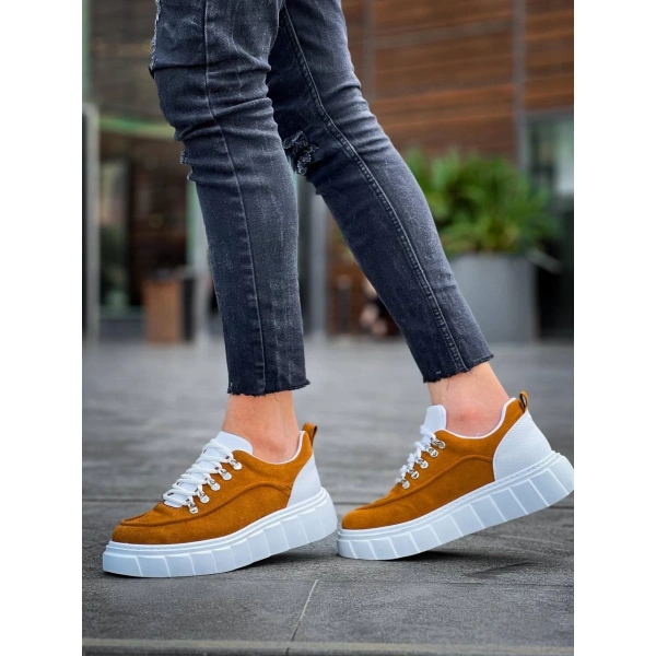 BİÇOMİ KB-X10 Kuback Taba Süet Beyaz Yüksek Taban Günlük Spor Ayakkabı