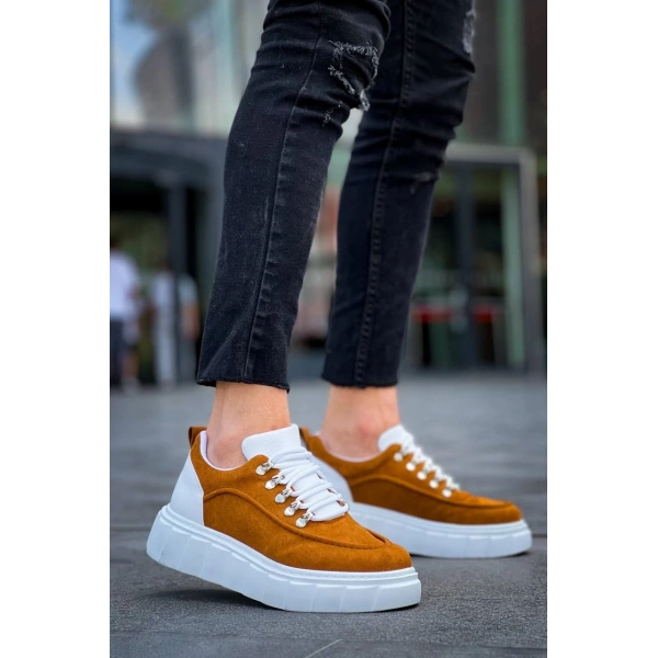 BİÇOMİ KB-X10 Kuback Taba Süet Beyaz Yüksek Taban Günlük Spor Ayakkabı