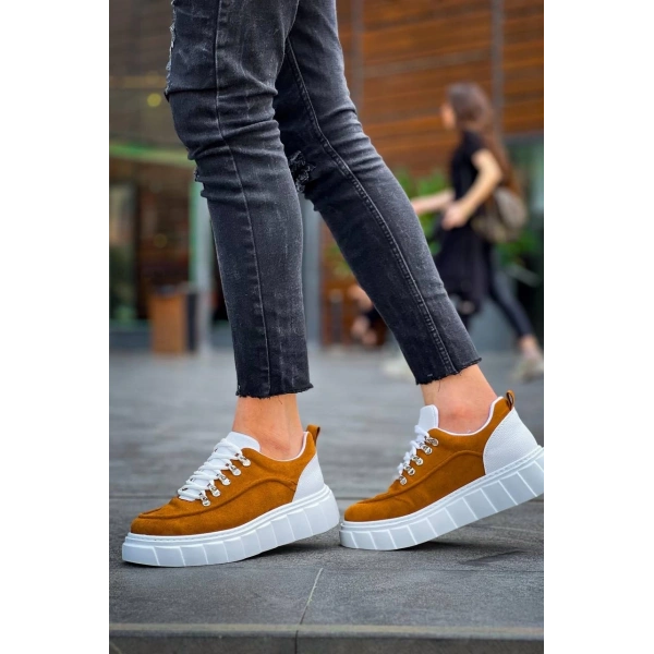 BİÇOMİ KB-X10 Kuback Taba Süet Beyaz Yüksek Taban Günlük Spor Ayakkabı