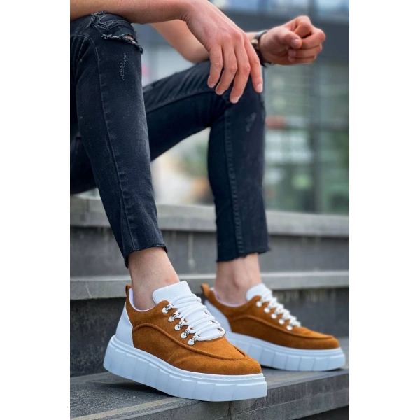 BİÇOMİ KB-X10 Kuback Taba Süet Beyaz Yüksek Taban Günlük Spor Ayakkabı