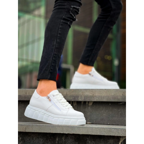 BİÇOMİ KB-X155 Kuback Beyaz Cilt Detaylı Beyaz Yüksek Taban Günlük Spor Ayakkabı