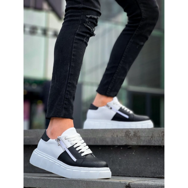 BİÇOMİ KB-X155 Kuback Siyah Cilt Beyaz Cilt Detaylı Beyaz Yüksek Taban Günlük Spor Ayakkabı