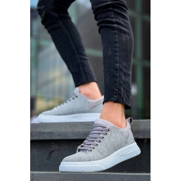 BİÇOMİ KB-X204 Kuback Gri Keten Beyaz Yüksek Taban Günlük Erkek Spor Ayakkabı
