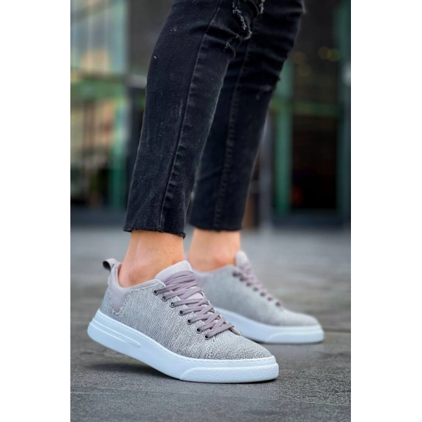 BİÇOMİ KB-X204 Kuback Gri Keten Beyaz Yüksek Taban Günlük Erkek Spor Ayakkabı