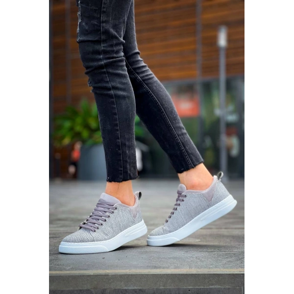 BİÇOMİ KB-X204 Kuback Gri Keten Beyaz Yüksek Taban Günlük Erkek Spor Ayakkabı