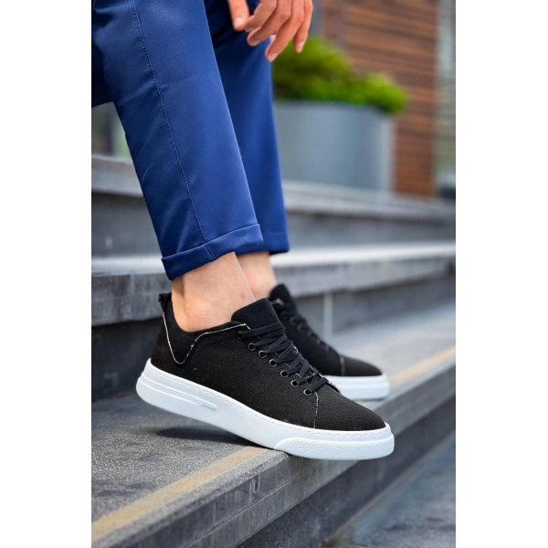 BİÇOMİ KB-X204 Kuback Siyah Keten Beyaz Yüksek Taban Günlük Erkek Spor Ayakkabı