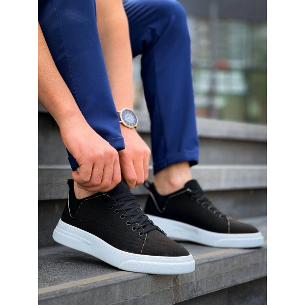 BİÇOMİ KB-X204 Kuback Siyah Keten Beyaz Yüksek Taban Günlük Erkek Spor Ayakkabı