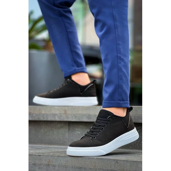 BİÇOMİ KB-X204 Kuback Siyah Keten Beyaz Yüksek Taban Günlük Erkek Spor Ayakkabı
