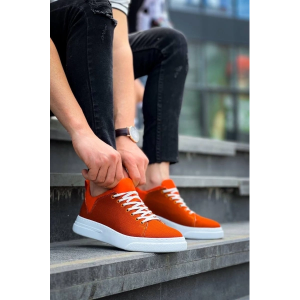 BİÇOMİ KB-X204 Kuback Turuncu Keten Beyaz Yüksek Taban Günlük Erkek Spor Ayakkabı