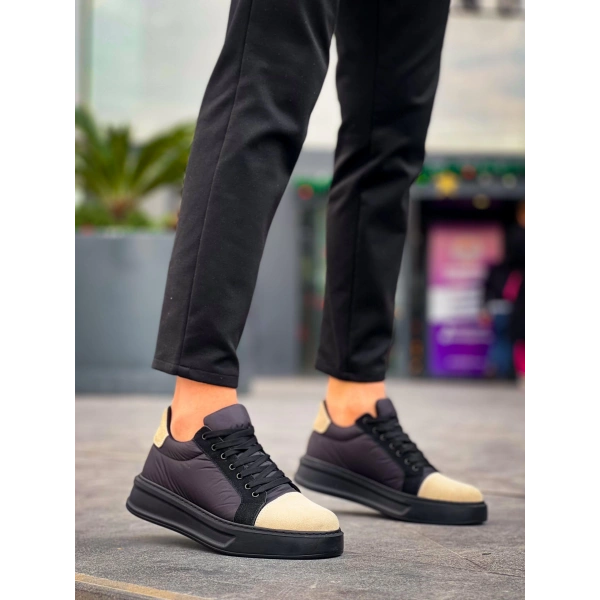 BİÇOMİ KB-X46 Kuback Siyah Bej Yüksek Siyah Taban Günlük Spor Ayakkabı