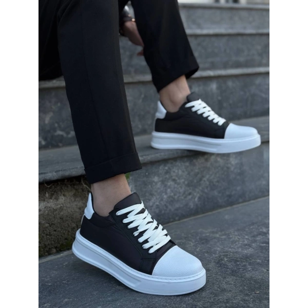 BİÇOMİ KB-X46 Kuback Siyah Beyaz Yüksek Beyaz Taban Günlük Spor Ayakkabı