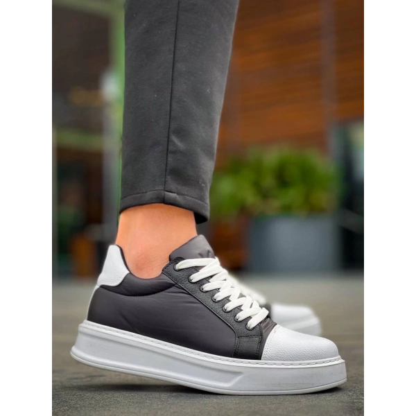 BİÇOMİ KB-X46 Kuback Siyah Beyaz Yüksek Beyaz Taban Günlük Spor Ayakkabı