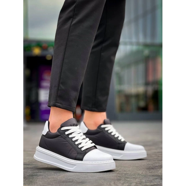 BİÇOMİ KB-X46 Kuback Siyah Beyaz Yüksek Beyaz Taban Günlük Spor Ayakkabı