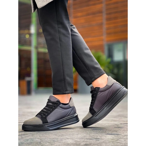 BİÇOMİ KB-X46 Kuback Siyah Gri Yüksek Siyah Taban Günlük Spor Ayakkabı