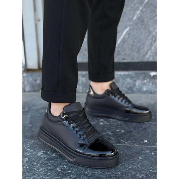 BİÇOMİ KB-X46 Kuback Siyah Rugan Yüksek Siyah Taban Günlük Spor Ayakkabı
