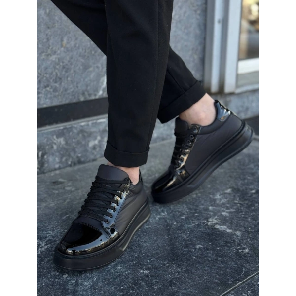 BİÇOMİ KB-X46 Kuback Siyah Rugan Yüksek Siyah Taban Günlük Spor Ayakkabı