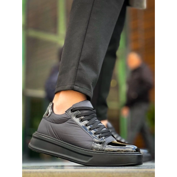 BİÇOMİ KB-X46 Kuback Siyah Rugan Yüksek Siyah Taban Günlük Spor Ayakkabı