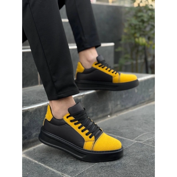 BİÇOMİ KB-X46 Kuback Siyah Sarı Yüksek Siyah Taban Günlük Spor Ayakkabı