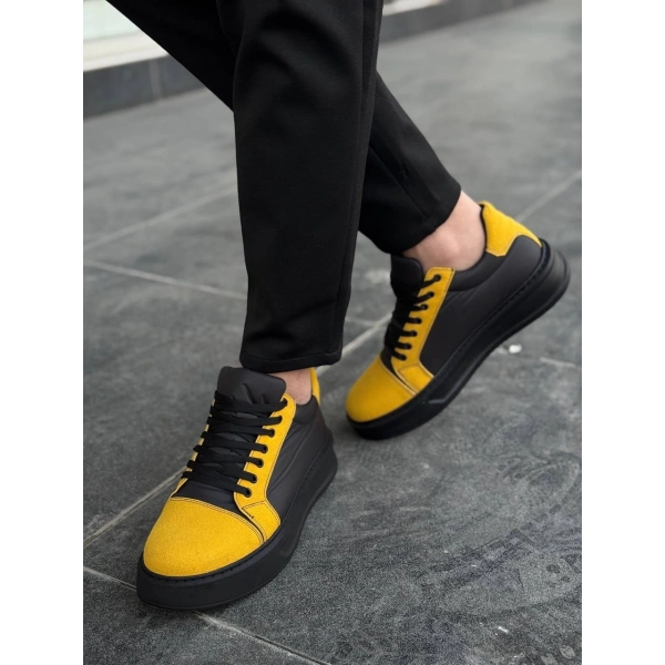 BİÇOMİ KB-X46 Kuback Siyah Sarı Yüksek Siyah Taban Günlük Spor Ayakkabı