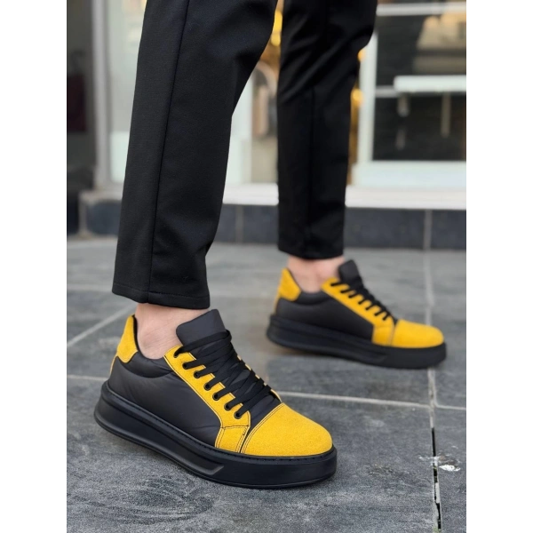 BİÇOMİ KB-X46 Kuback Siyah Sarı Yüksek Siyah Taban Günlük Spor Ayakkabı