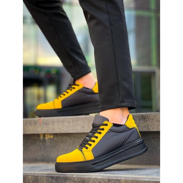BİÇOMİ KB-X46 Kuback Siyah Sarı Yüksek Siyah Taban Günlük Spor Ayakkabı