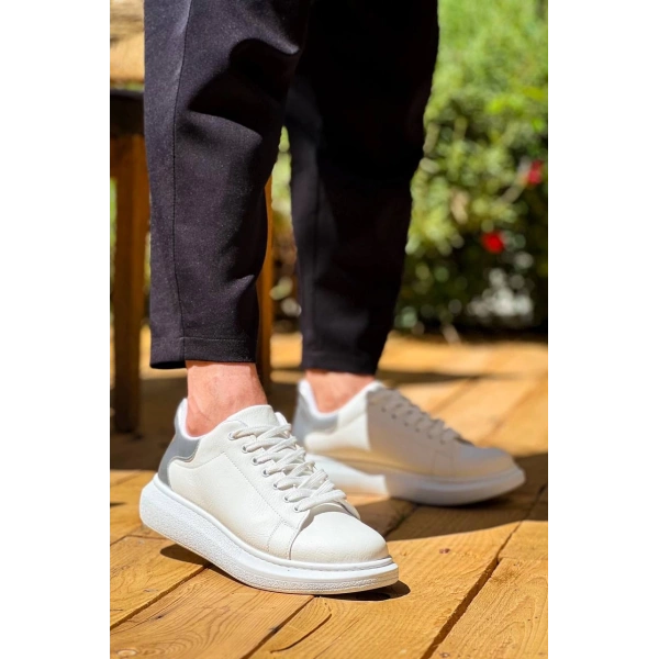 BİÇOMİ KB-X500  Kuback Beyaz Gümüş Yüksek Taban Bağcıklı Günlük Erkek Ayakkabı