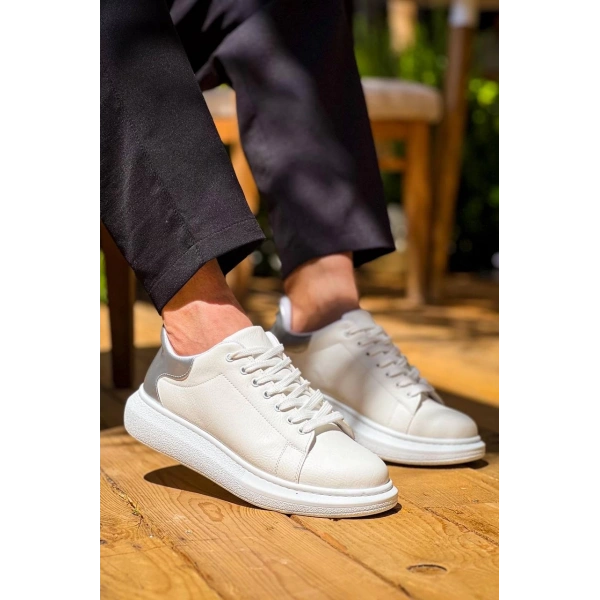 BİÇOMİ KB-X500  Kuback Beyaz Gümüş Yüksek Taban Bağcıklı Günlük Erkek Ayakkabı