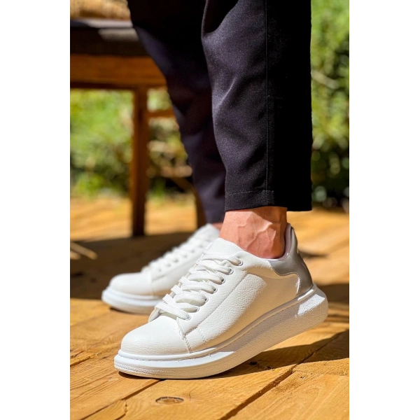 BİÇOMİ KB-X500  Kuback Beyaz Gümüş Yüksek Taban Bağcıklı Günlük Erkek Ayakkabı